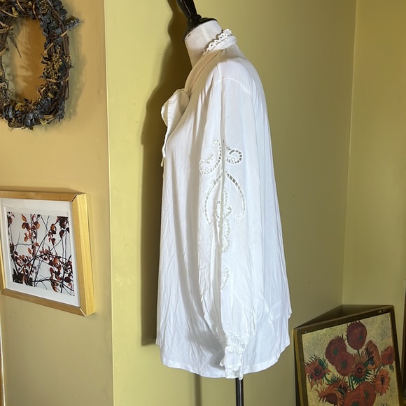 ANTHROPOLOGIE Lea & Viola Size 3X White Poet Blouse Tunic PussyBow Stretch $120 - Picture 9 of 16